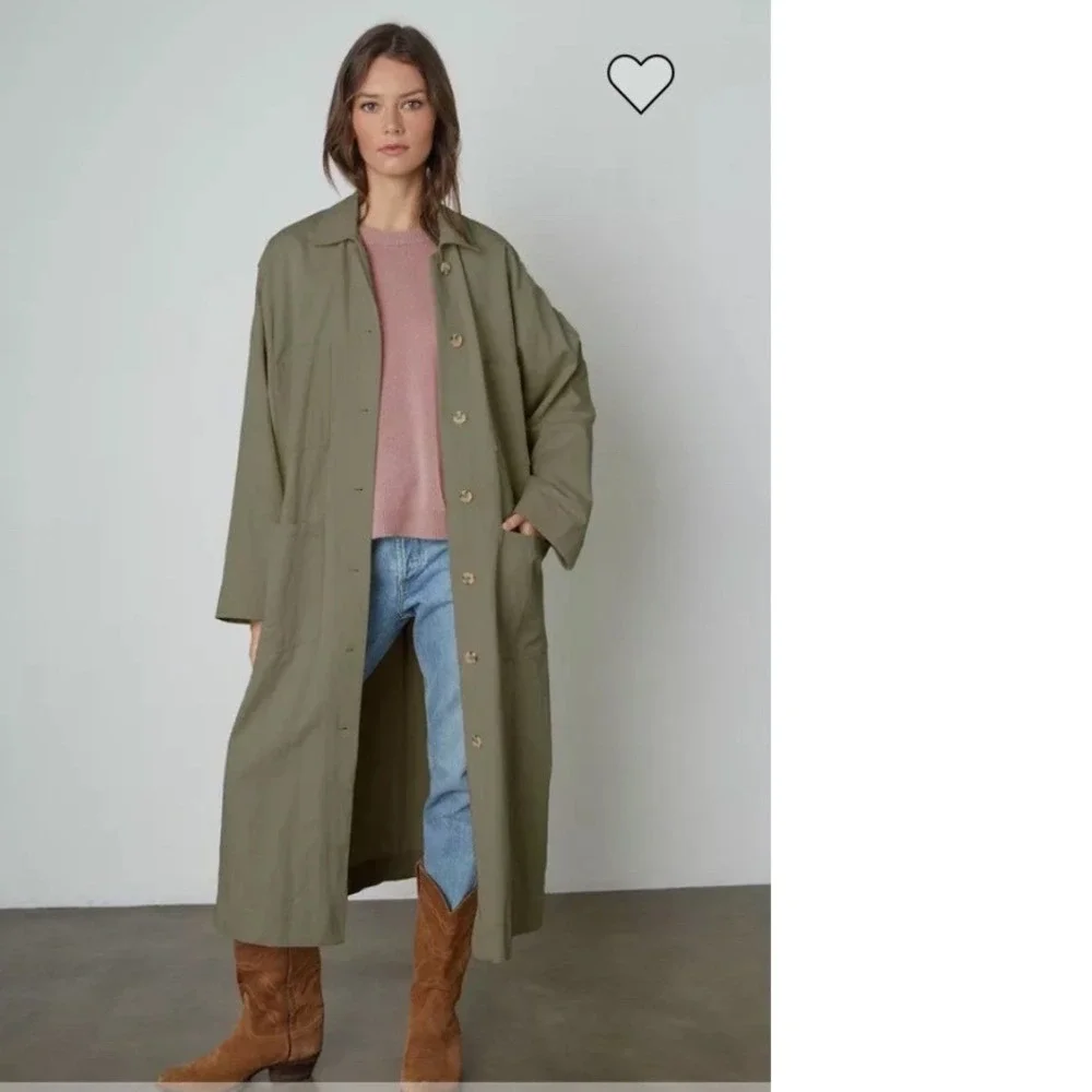 Velvet by Graham & Spencer Elaine Sanded Twill Trench Coat Green XS Duster - Picture 2 of 8
